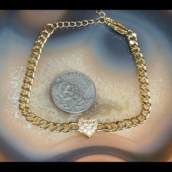 Gold heart bracelet Cuban link womens jewelry gift for her - Picture 5 of 7